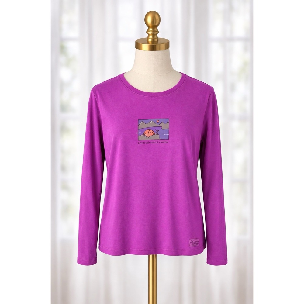 Life is Good Entertainment Center Long Sleeve‎ T-Shirt Magenta Purple Womens L